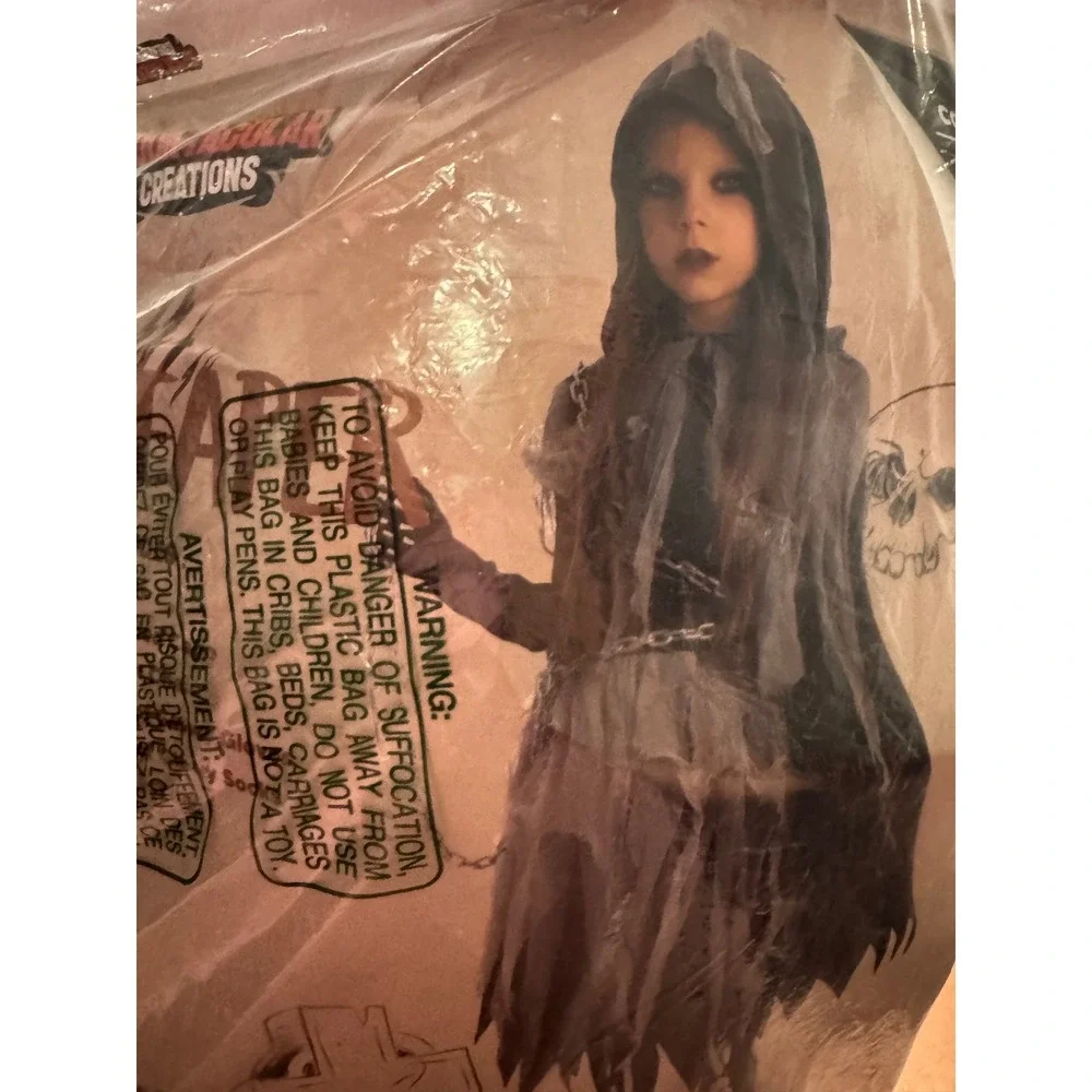 Spooktacular Creations Reaper Costume Kids XL 12-14 Tattered Glowy Halloween B2